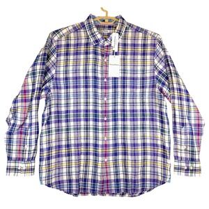 Tommy Bahama Sea Isle Linen‎ Shirt Mens XL Island Navy Plaid Long Sleeve